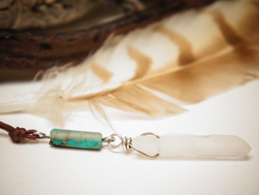 Quartz, Turquoise and Silver Pendant Necklace