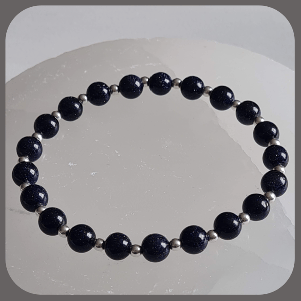 Blue Goldstone Sterling Silver Stacker Bracelet