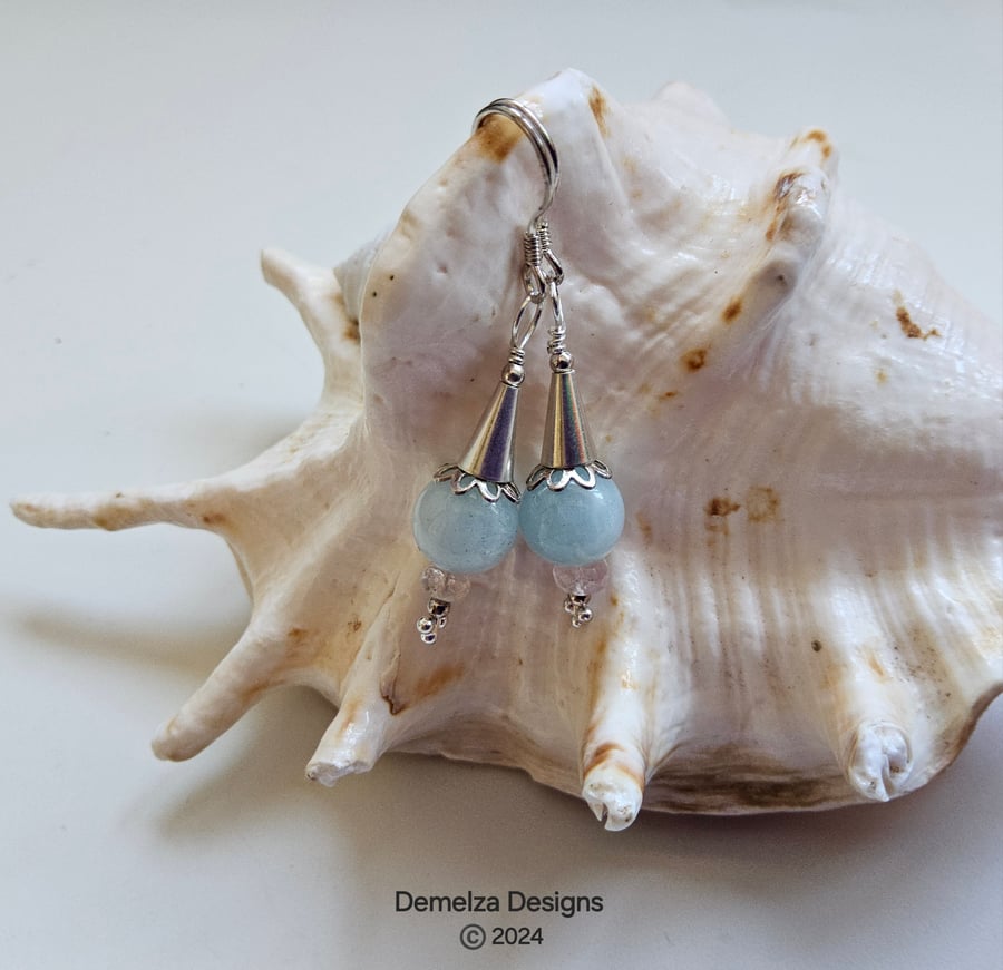 Quality Aquamarine & Morganite Sterling Silver Earrings