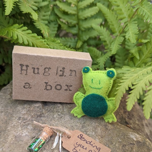 Frog, hug in a box, frog gift, toad, felt frog 
