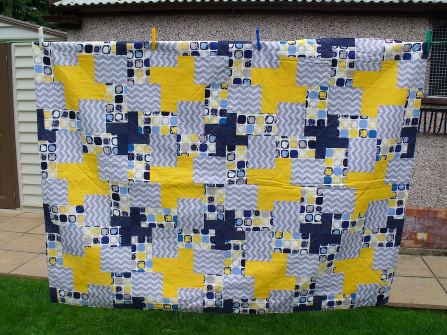 boys single bed quilt, blue and yellow duvet for teenager, john lewis fabric