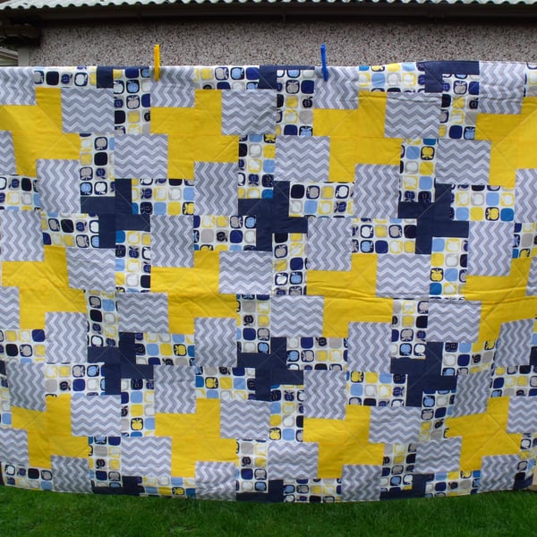 boys single bed quilt, blue and yellow duvet for teenager, john lewis fabric