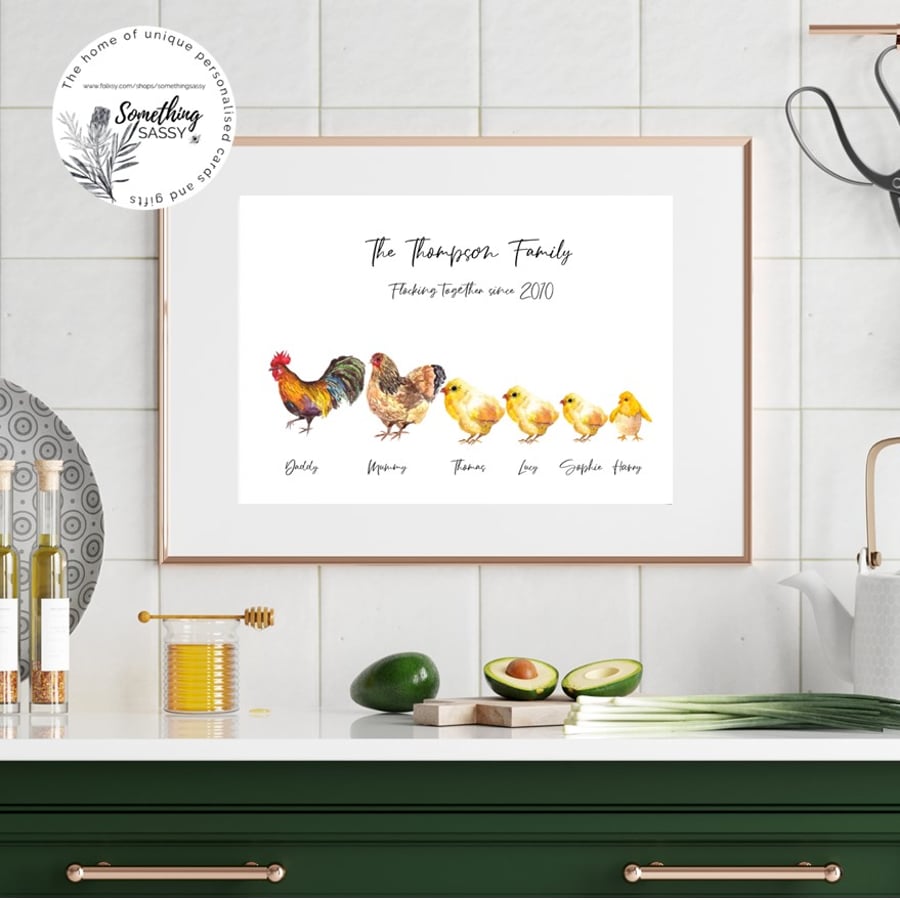 Chicken Family Name Print, Personalised for family and friends