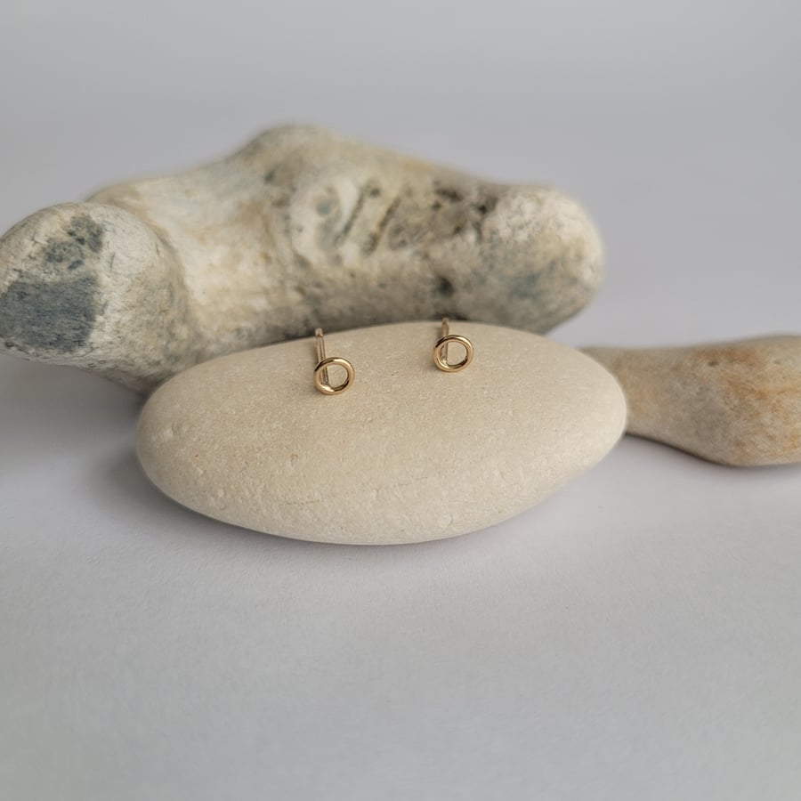 9ct Yellow Gold Open Circle Studs, Tiny Gold Ring Earrings, Hoops