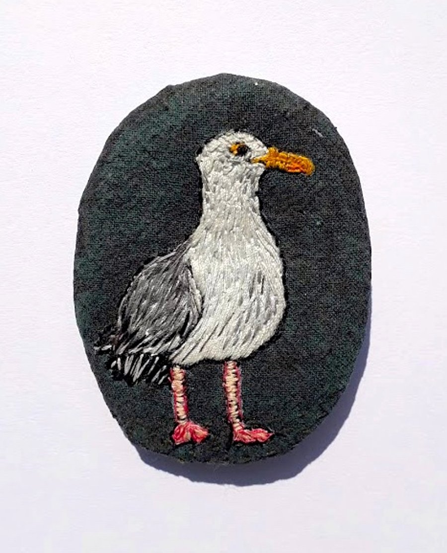Hand stitched herring gull brooch.