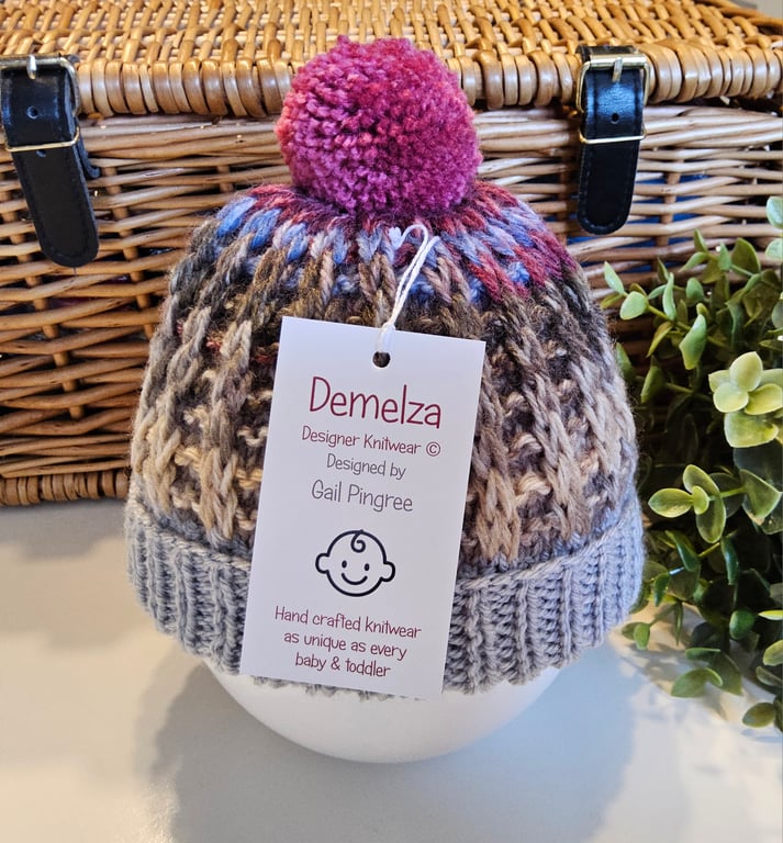 Baby Pompom Beanie Hat with Merino Wool 3-9 months size 