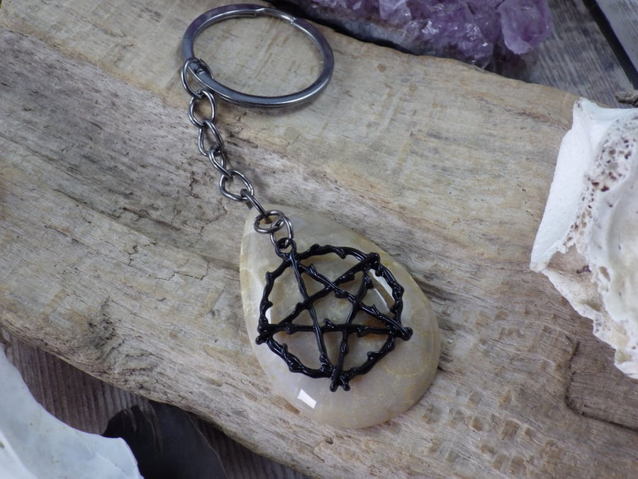 Pentagram Keychain, Gemstone Keyring, Gift For Him