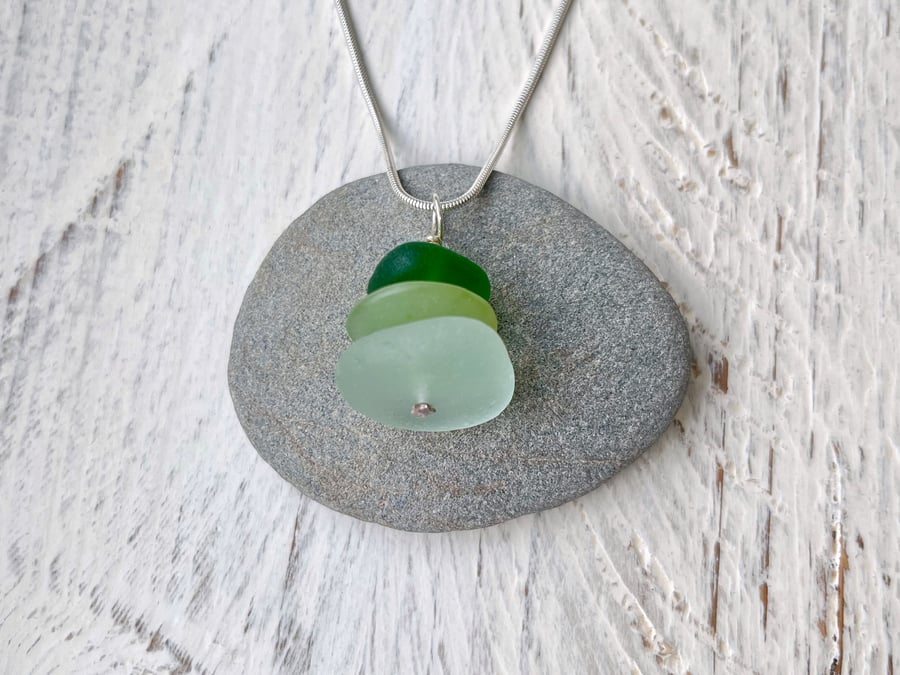 Jade and Cornish Sea Glass Stack Pendant - Green