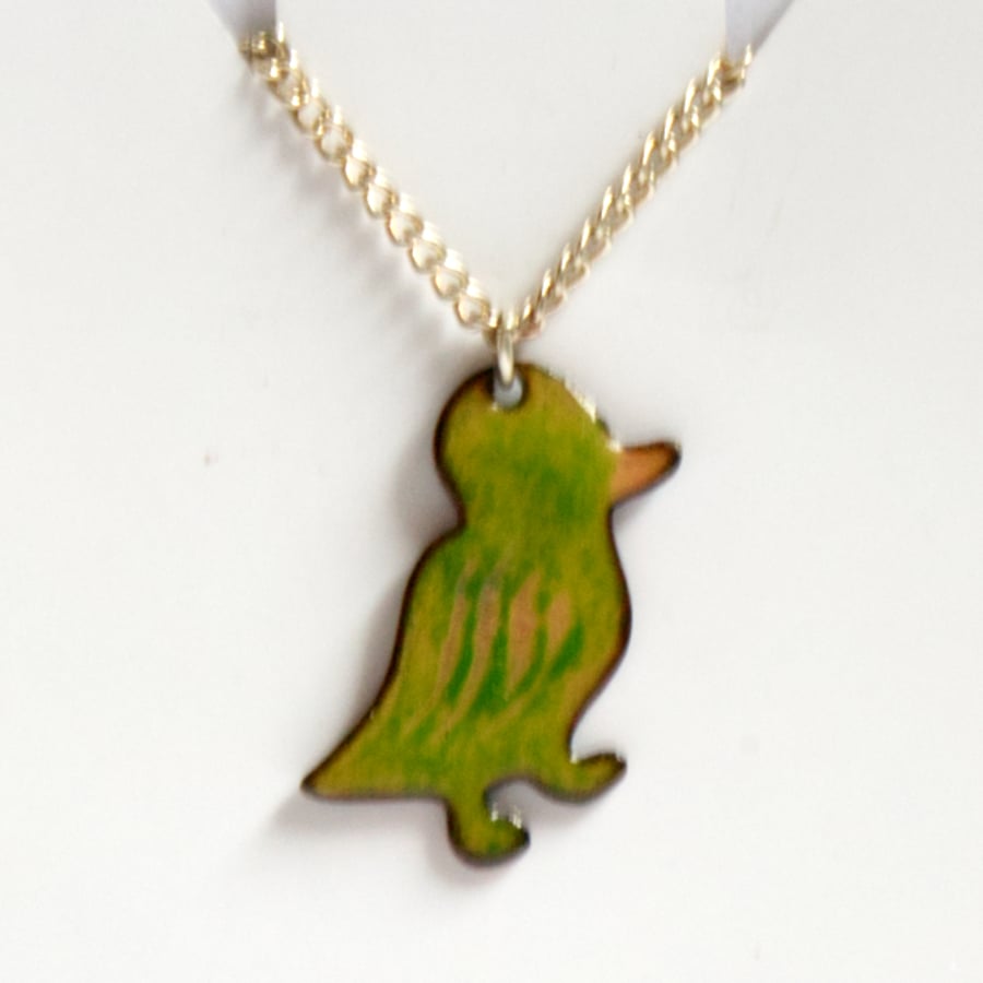 small duck - pendant, green over golden brown