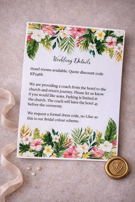Tropical Floral Wedding Stationery Set Save the Date Invitation Details Cards