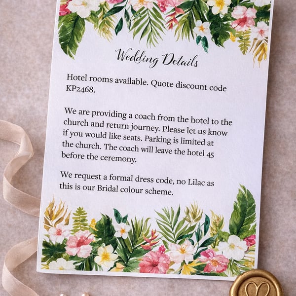 Tropical Floral Wedding Stationery Set Save the Date Invitation Details Cards