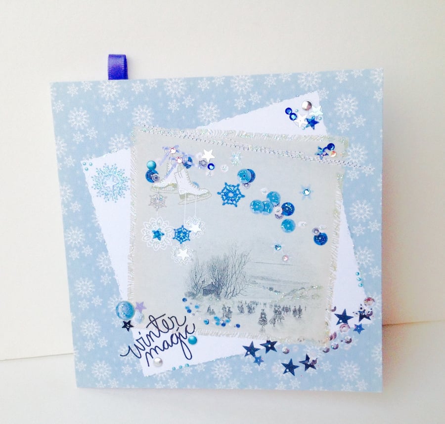 Christmas Cards Pack of Five,Vintage Winter Scene,Handmade,Personalised