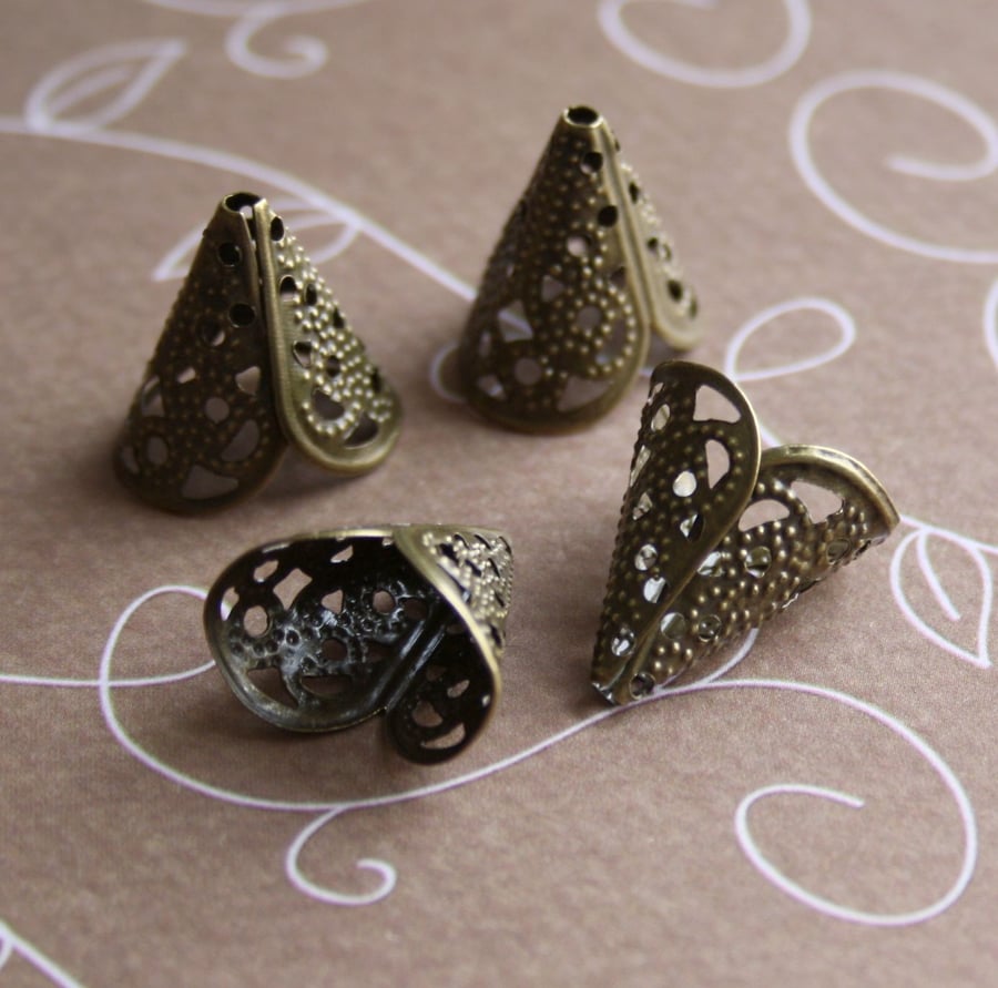Pack of 20 - Antique Bronze Cone Bead Caps