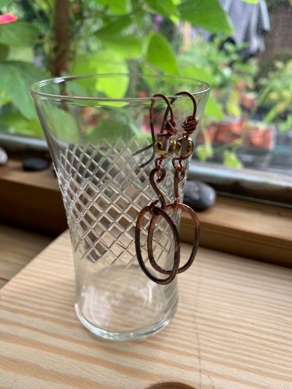 Copper oval dangly earrings