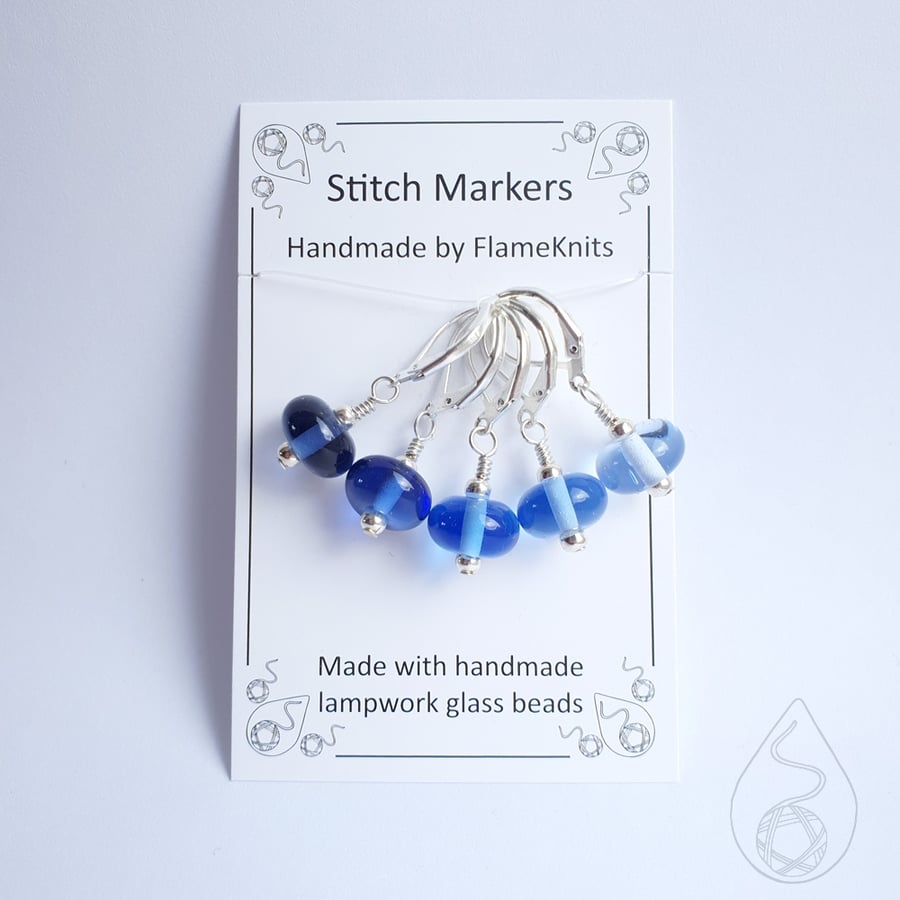 Lampwork Stitch Markers - Blue Gradient