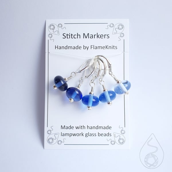 Lampwork Stitch Markers - Blue Gradient