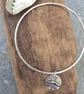 Sterling silver textured bangle with coastal scene charm - Image 1