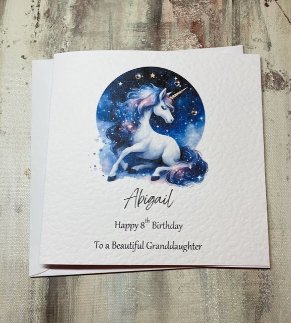 Personalised Unicorn Card For Her Happy Birthday Daughter Granddaughter Sister