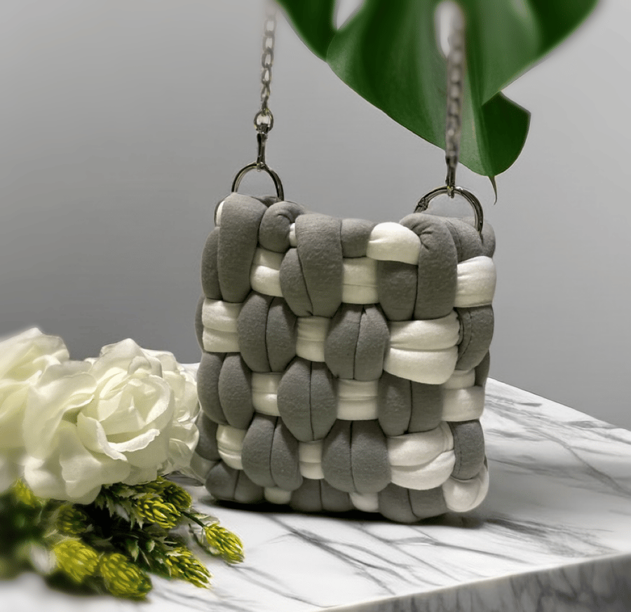 Mixed Willow - White and Grey Hand crocheted bag 