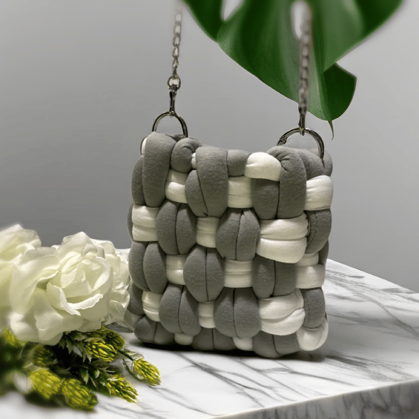 Mixed Willow - White and Grey Hand crocheted bag 