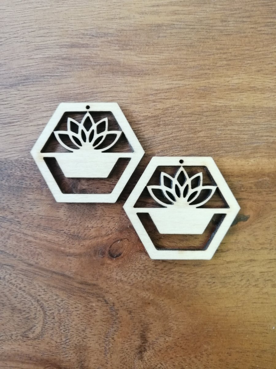 Lotus Flower Hexagon Birch Wood Macrame Blanks. Unfinished Earring Blanks.
