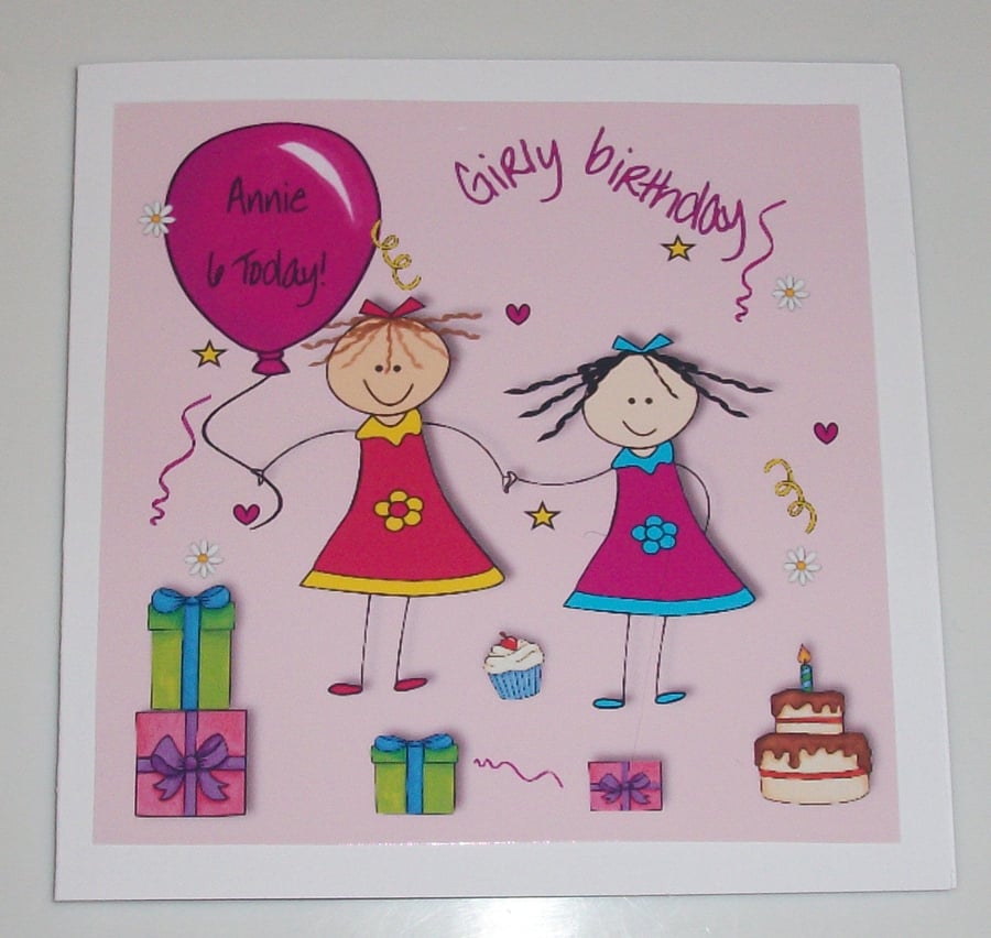 Children's birthday card, Girly birthday 