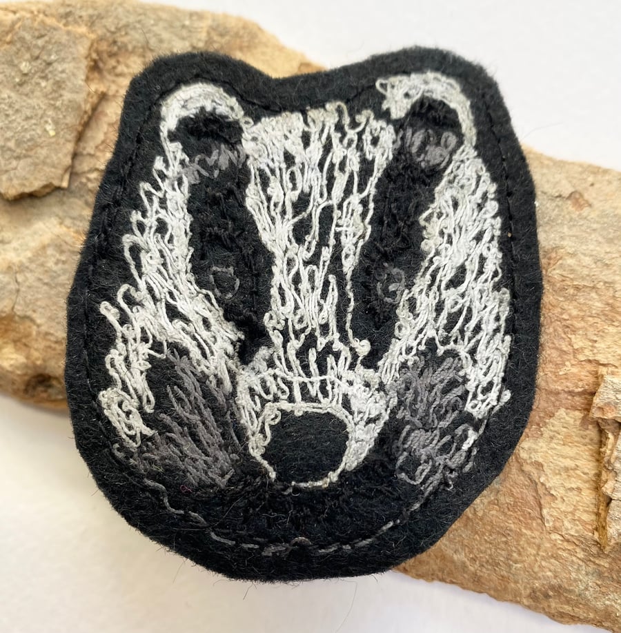 Upcycled badger brooch pin or badge.