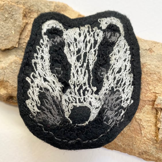 Upcycled badger brooch pin or badge.