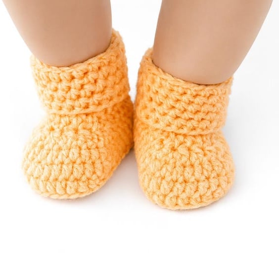 Crochet Baby Booties for Boy or Girl, Light Orange Slip-On Crib Shoes