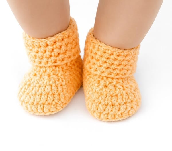 Crochet Baby Booties for Boy or Girl, Light Orange Slip-On Crib Shoes