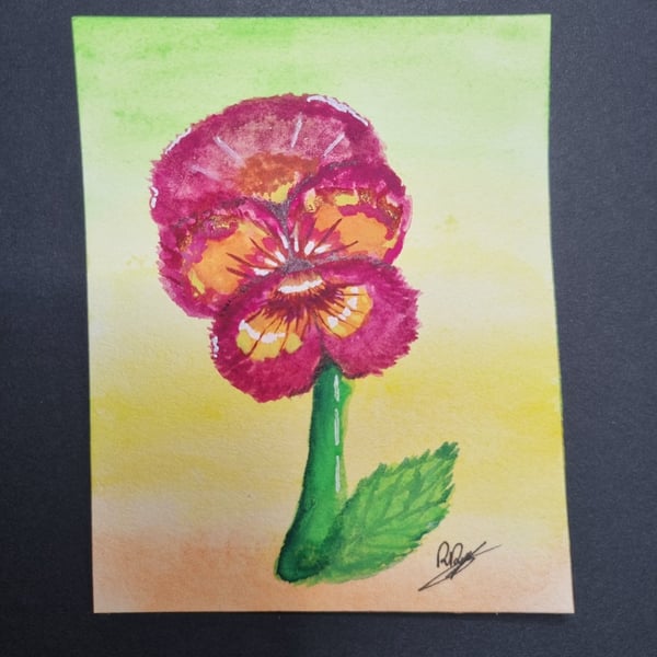 Pansy ACEO Mini Gouache Painting Art Trading Card