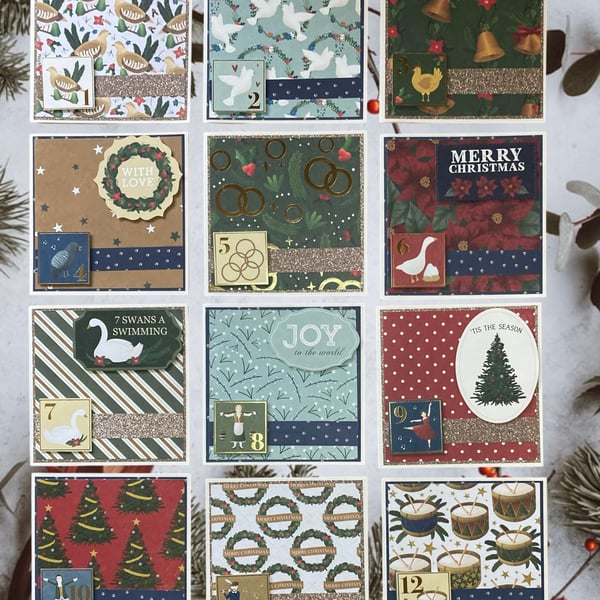 The Twelve Days of Christmas Cards. Set of Twelve Christmas Cards.
