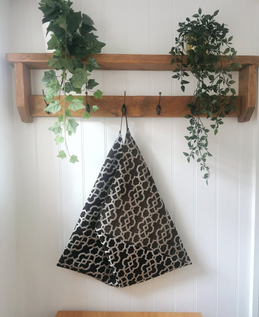 Art Nouveau Dark Brown Thick Luxurious Velvet Embroidered Japanese Origami Bag