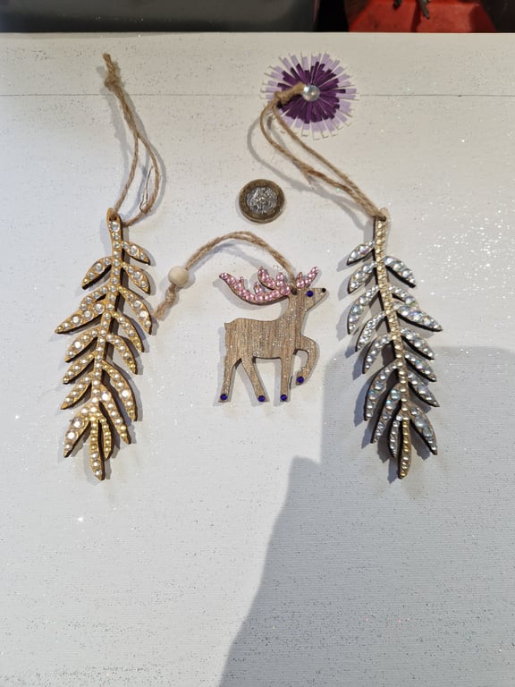 Set of 3 hand decorated Christmas decorations. 