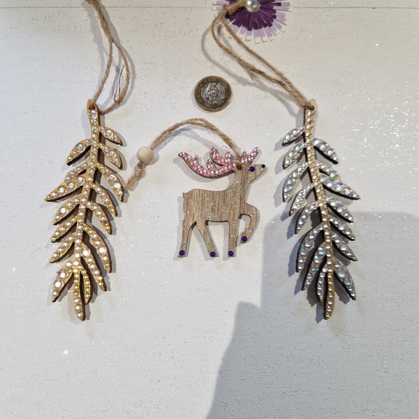 Set of 3 hand decorated Christmas decorations. 