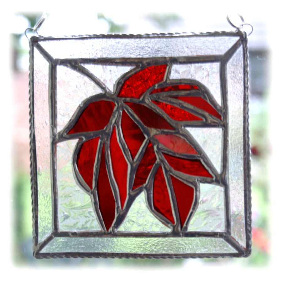 Maple Leaf Stained Glass Suncatcher Red Handmade Leaves