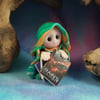 Tiny Library Gnome 'Libby' with books OOAK Sculpt by Ann Galvin