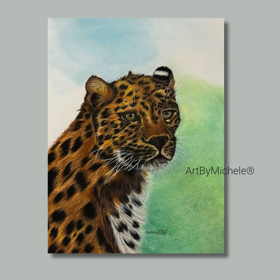 Original Amur Leopard Colour Pencil Drawing – A3 Wildlife Art