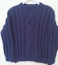 Navy Blue Round Neck Jumper with Rib and Cable Pattern, Child's Knitted Jumper - Image 1