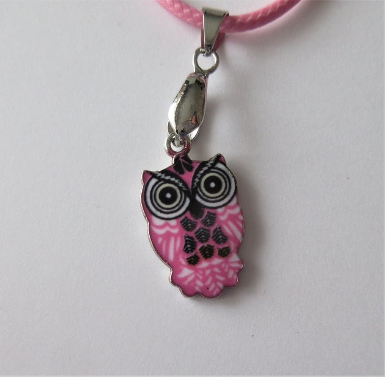 Owl Necklace Pink Cord with Cute Owl Charm