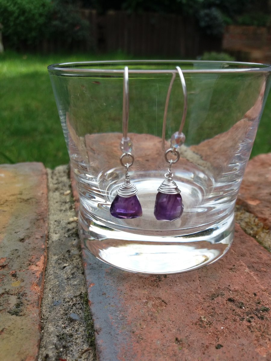 Silver amethyst teardrop earrings