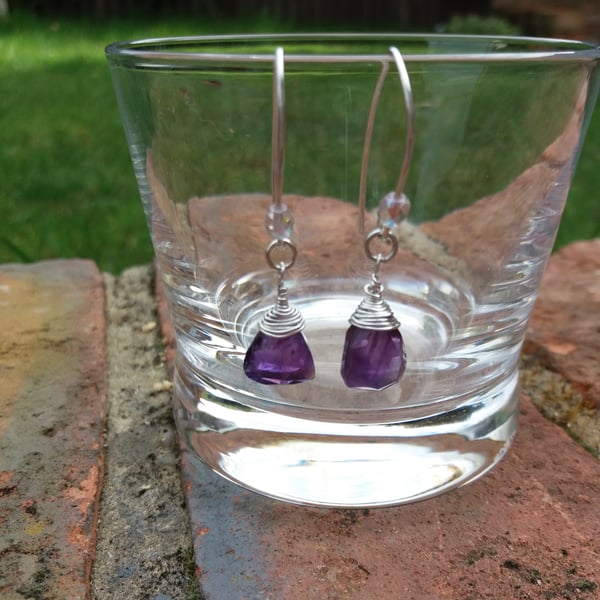 Silver amethyst teardrop earrings