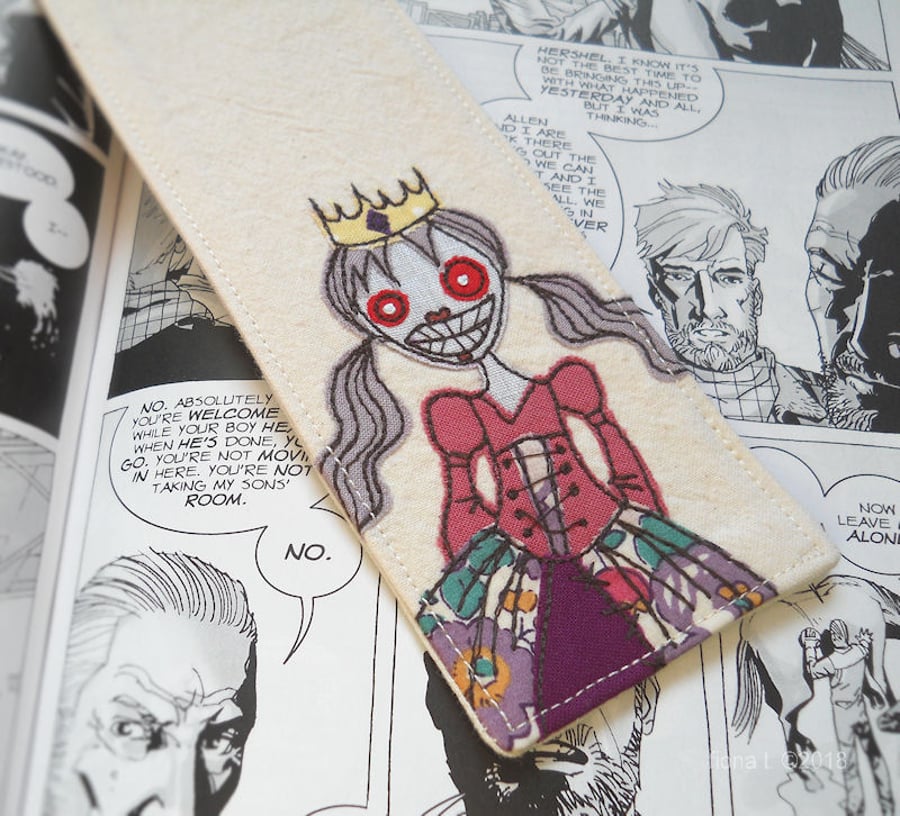 freehand embroidered fabric bookmark zombie princess
