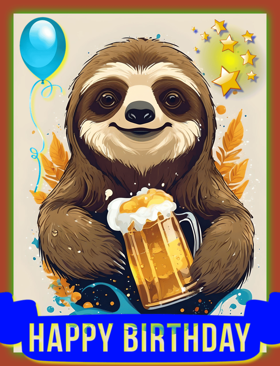 Happy Birthday Sloth with Beer Greeting Card A5