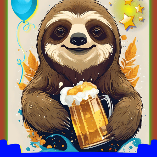 Happy Birthday Sloth with Beer Greeting Card A5
