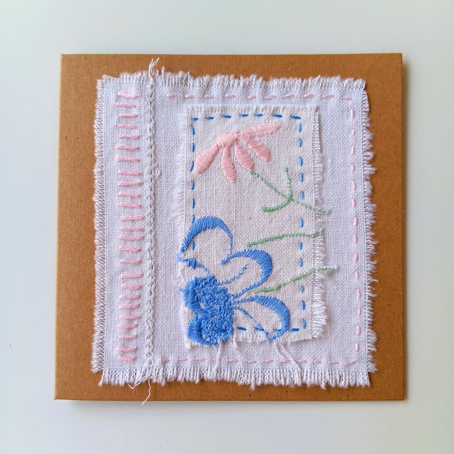 Hand Embroidered Card - Created with Upcycled Vintage Fabrics