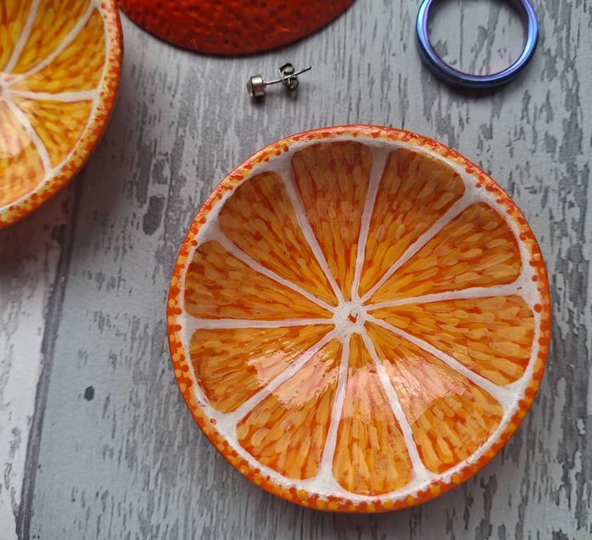 Orange half mini trinket dish, small