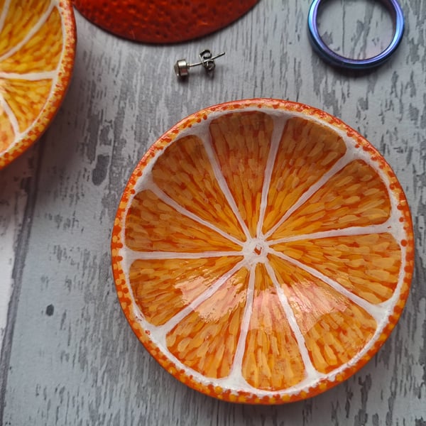 Orange half mini trinket dish, small