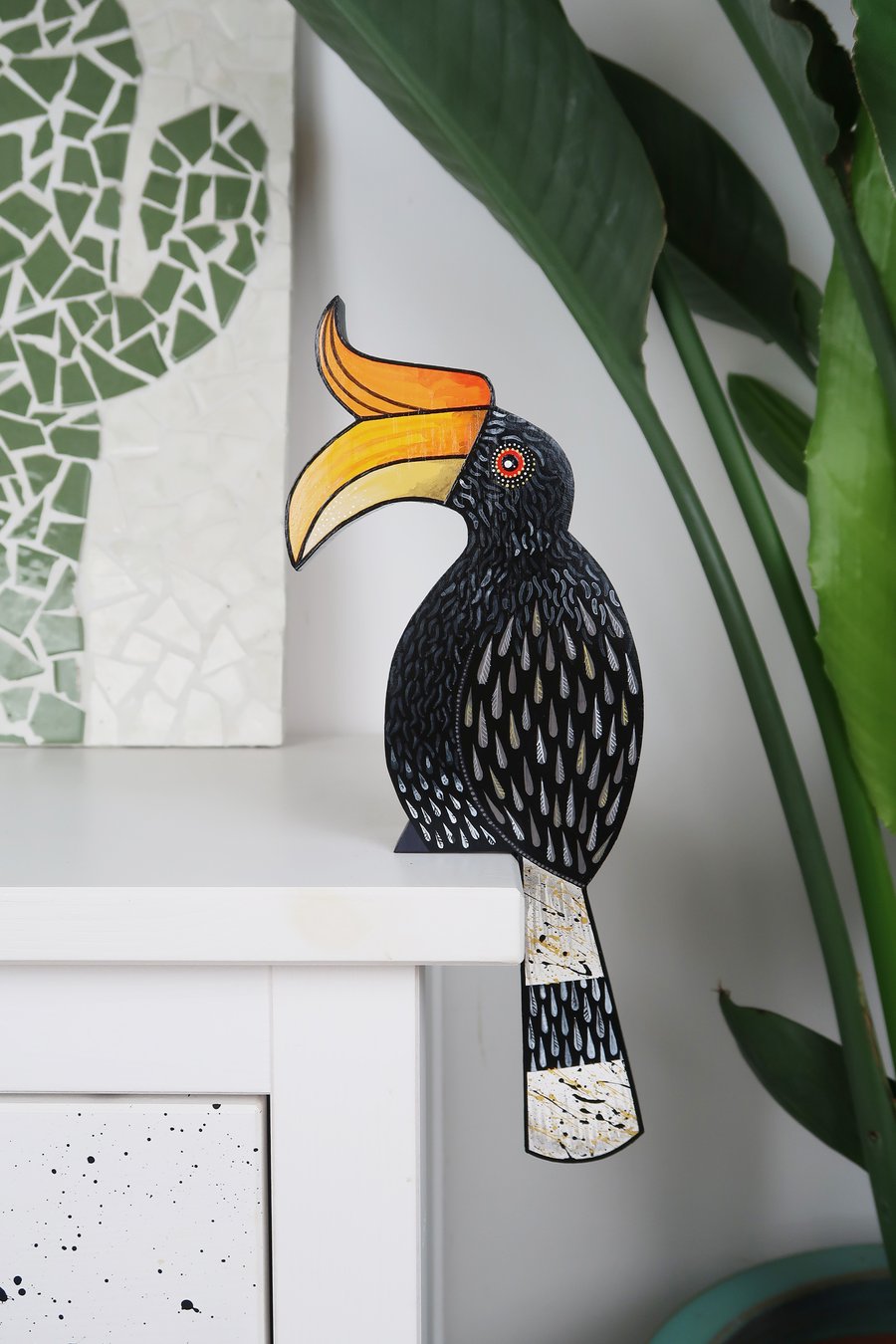 Hornbill door topper, wooden exotic bird door frame decoration, tropical gift.