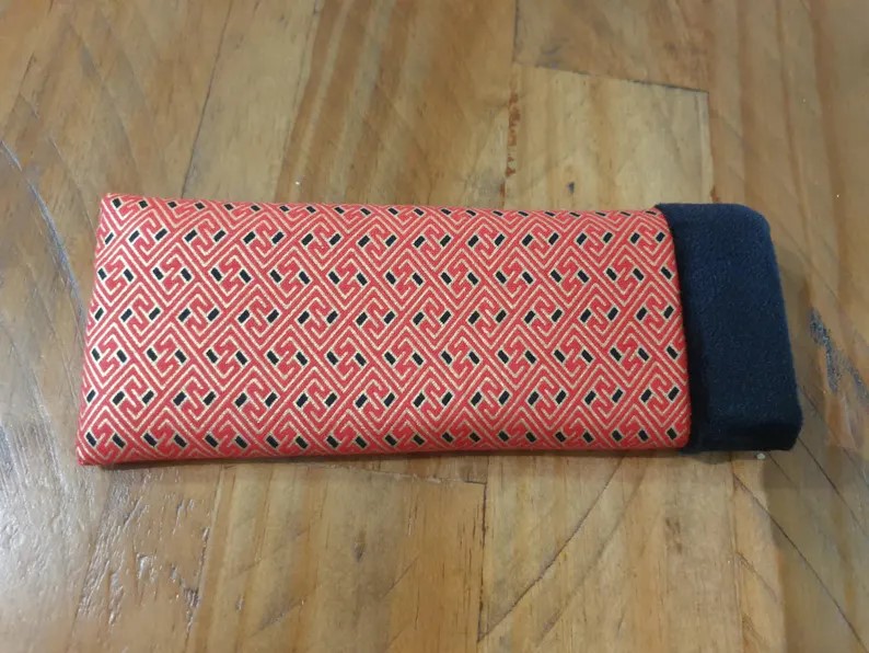 Handmade Red Geometric Satin & Velvet Padded Glasses Case